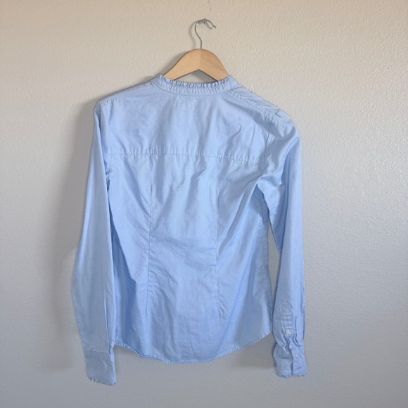 Boden Light Blue Ruffle Collar Oxford Button Up Shirt Womens Size 2 US - Picture 4 of 9